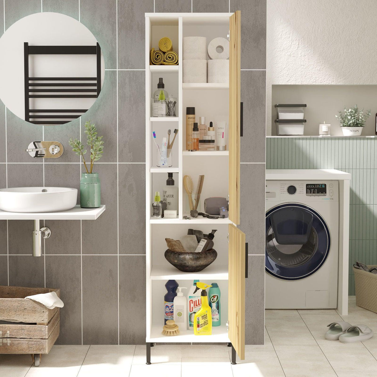 Dulap Baie Somany cu 2 usi si 6 rafturi, 45 x 174 x 36 cm - Stejar, SKU 956LCS1580