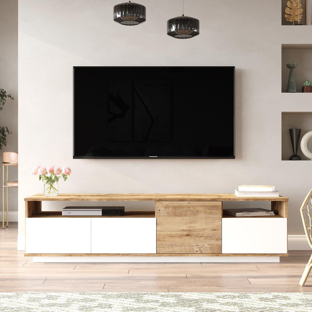 Comoda TV Zirvana 4 Compartimente si Rafturi, 180 x 45 x 45 cm - Alb, SKU 956LCS1605