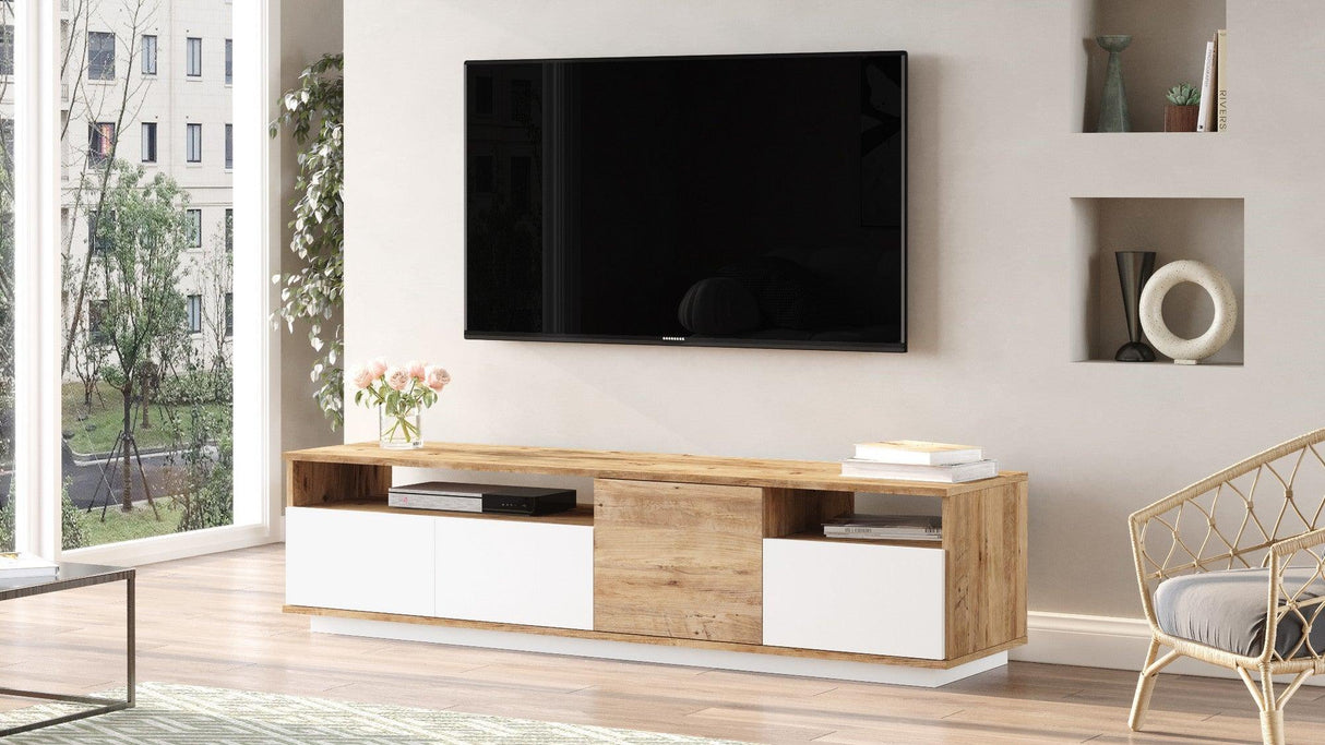Comoda TV Zirvana 4 Compartimente si Rafturi, 180 x 45 x 45 cm - Alb, SKU 956LCS1605