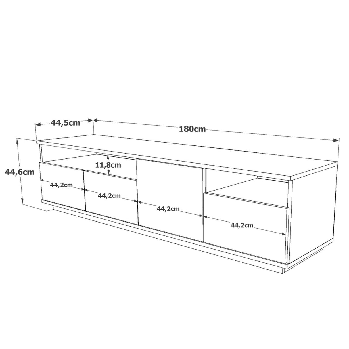 Comoda TV Zirvana 4 Compartimente si Rafturi, 180 x 45 x 45 cm - Alb, SKU 956LCS1605