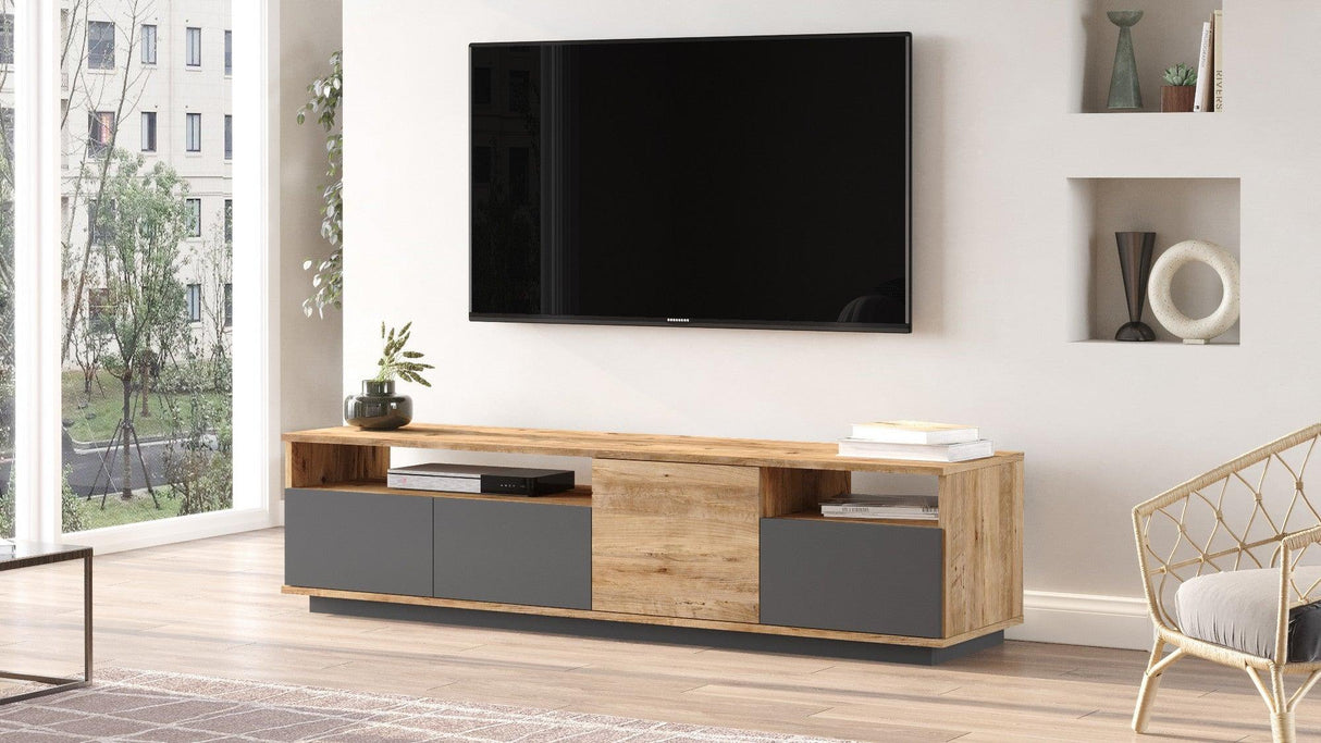 Comoda TV Zirvana 4 Compartimente si Rafturi, 180 x 45 x 45 cm - Gri, SKU 956LCS1605