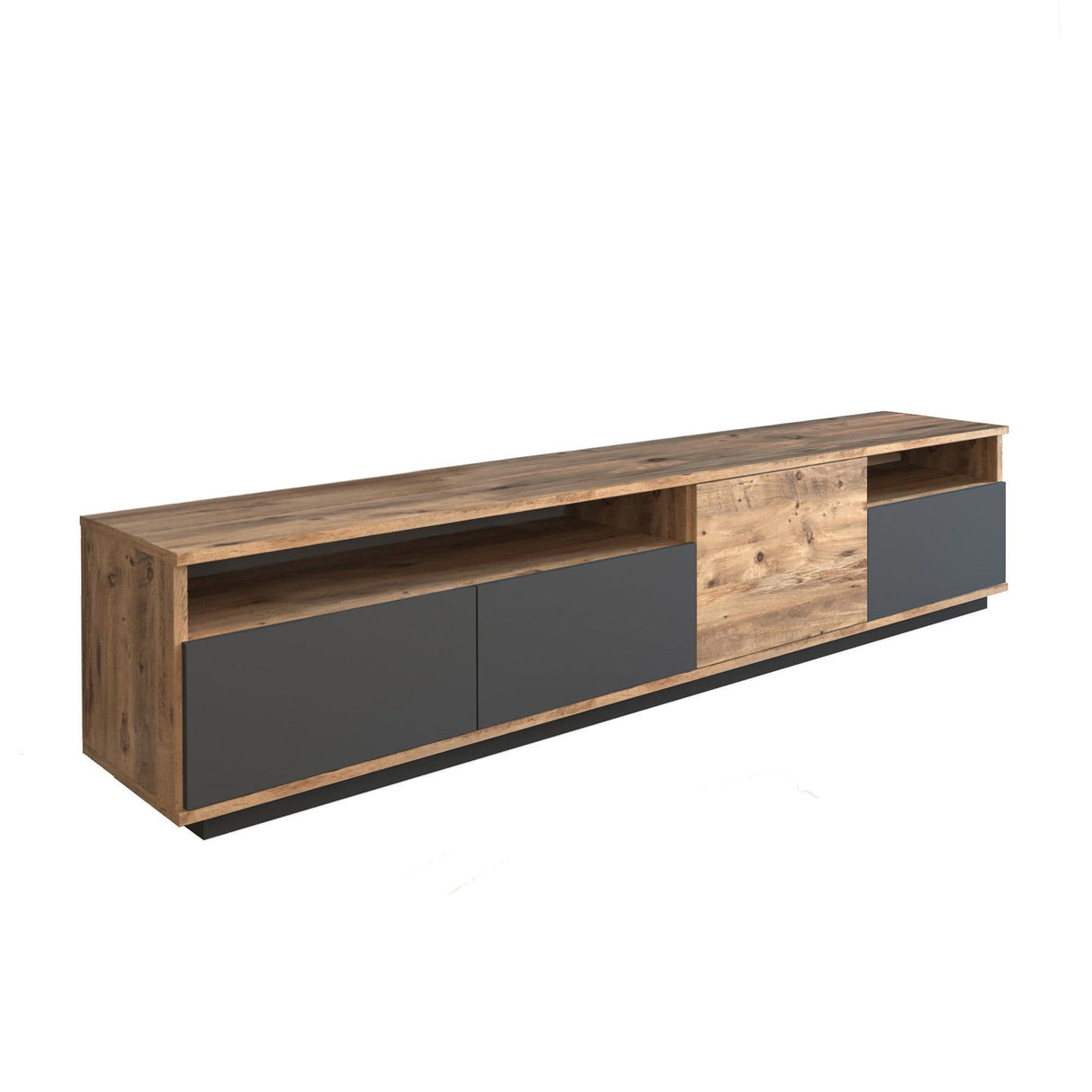 Comoda TV Zirvana 4 Compartimente si Rafturi, 180 x 45 x 45 cm - Gri, SKU 956LCS1605