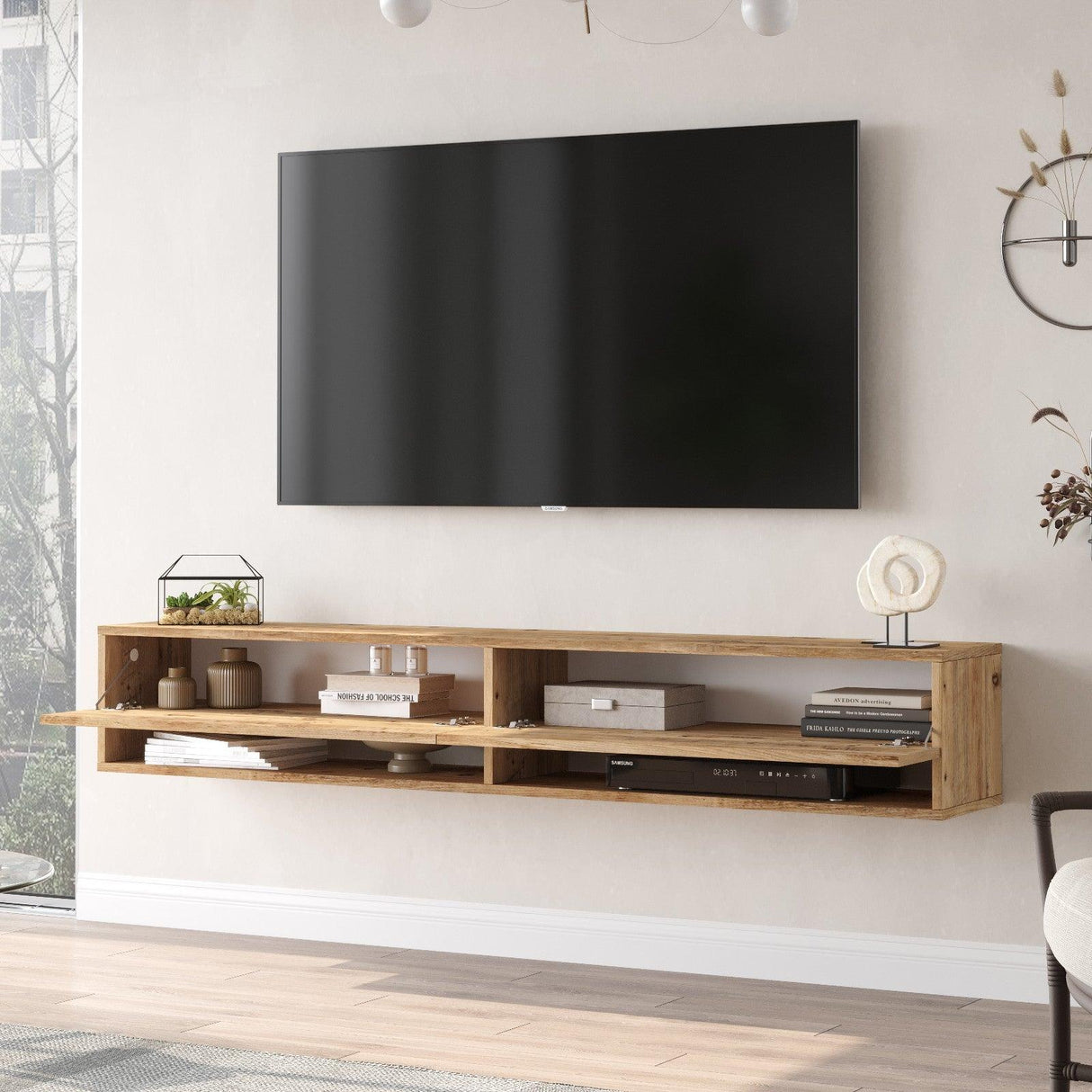 Comoda TV Tivo cu 2 Compartimente si 2 Rafturi, Stejar, 180 x 30 x 32 cm