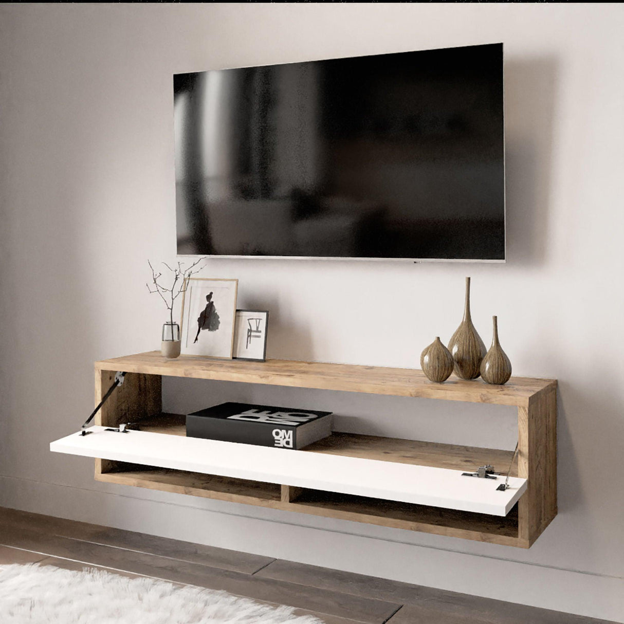 Comoda TV Wiali, Stejar, 100x30x32 cm