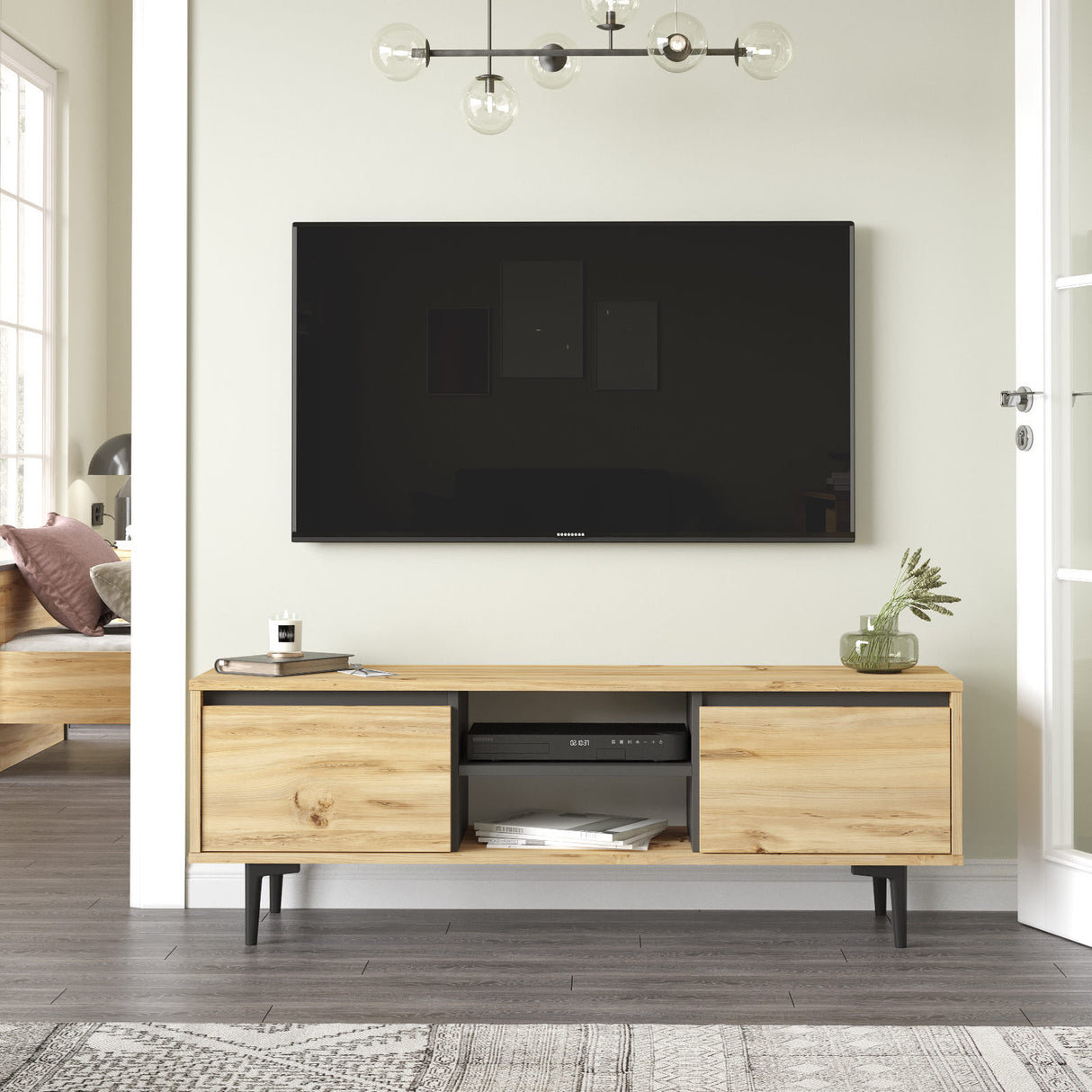 Comodă TV Ar1-Ka, Felt - Antracit, 140x36x48 cm