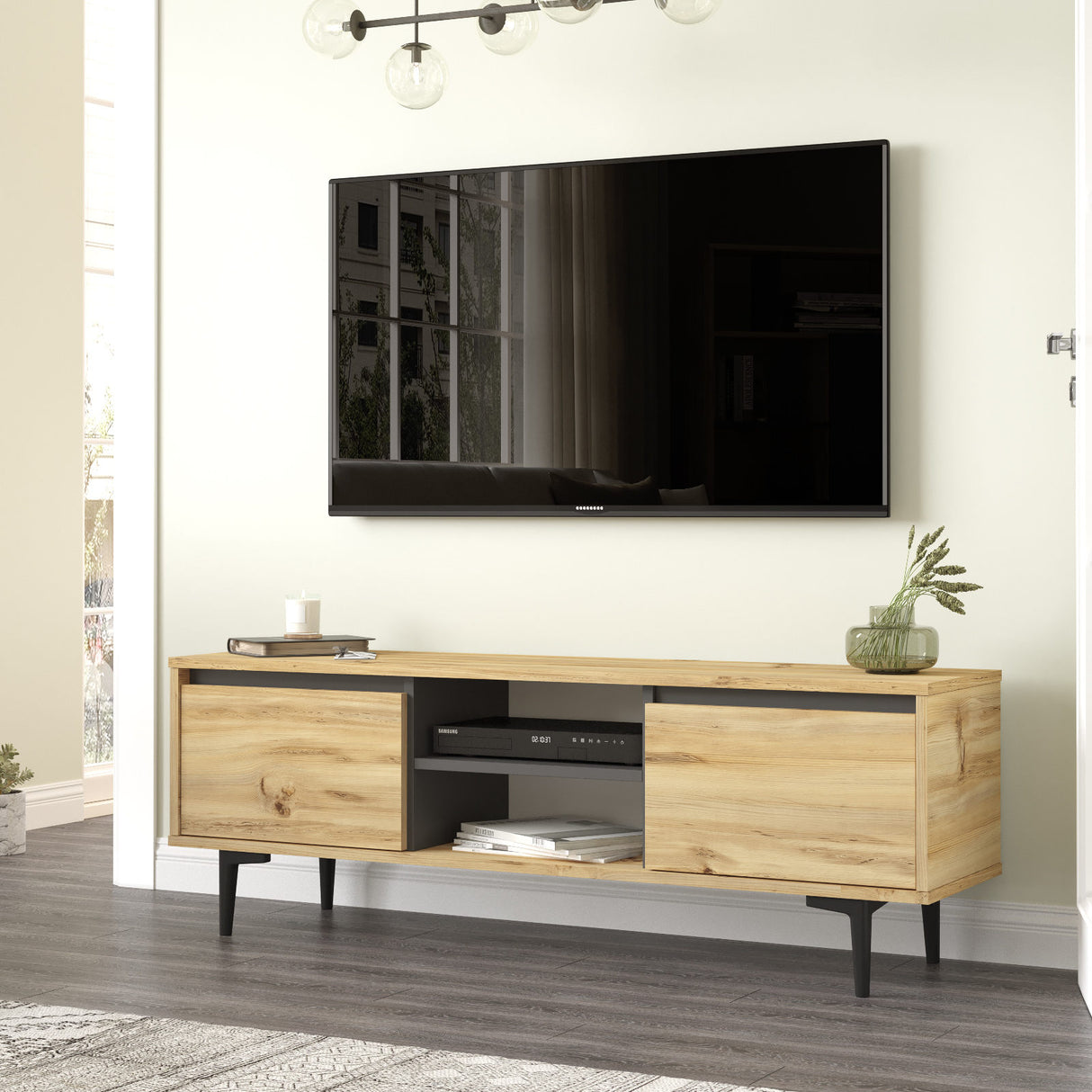 Comodă TV Ar1-Ka, Felt - Antracit, 140x36x48 cm