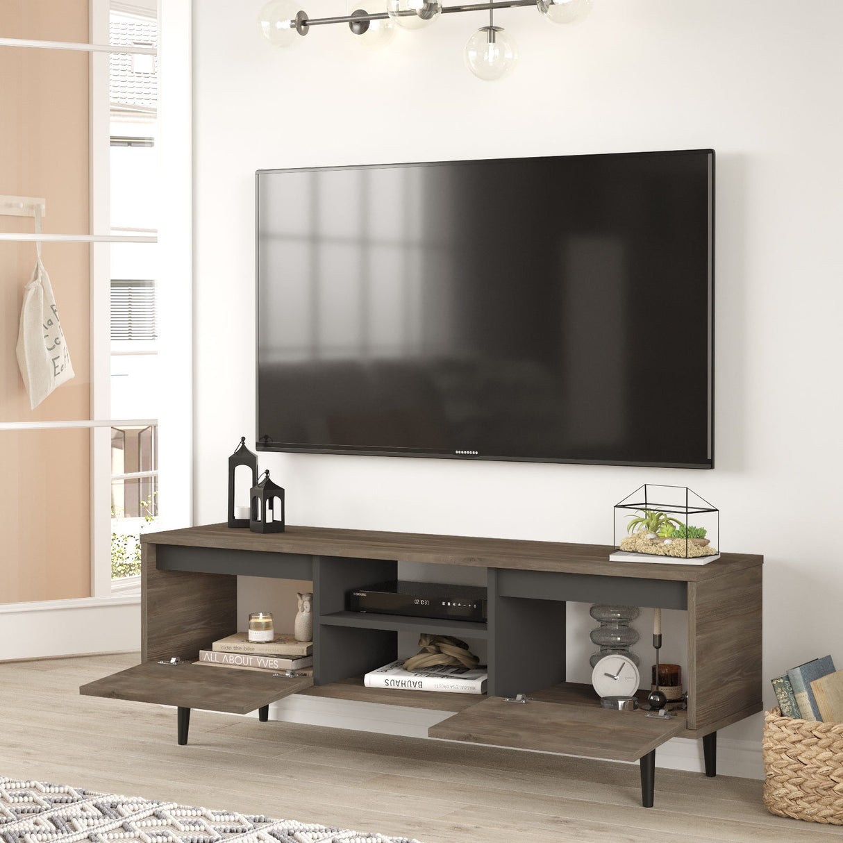 Comodă TV Ar1-Ca, Maro - Antracit, 140x36x48 cm