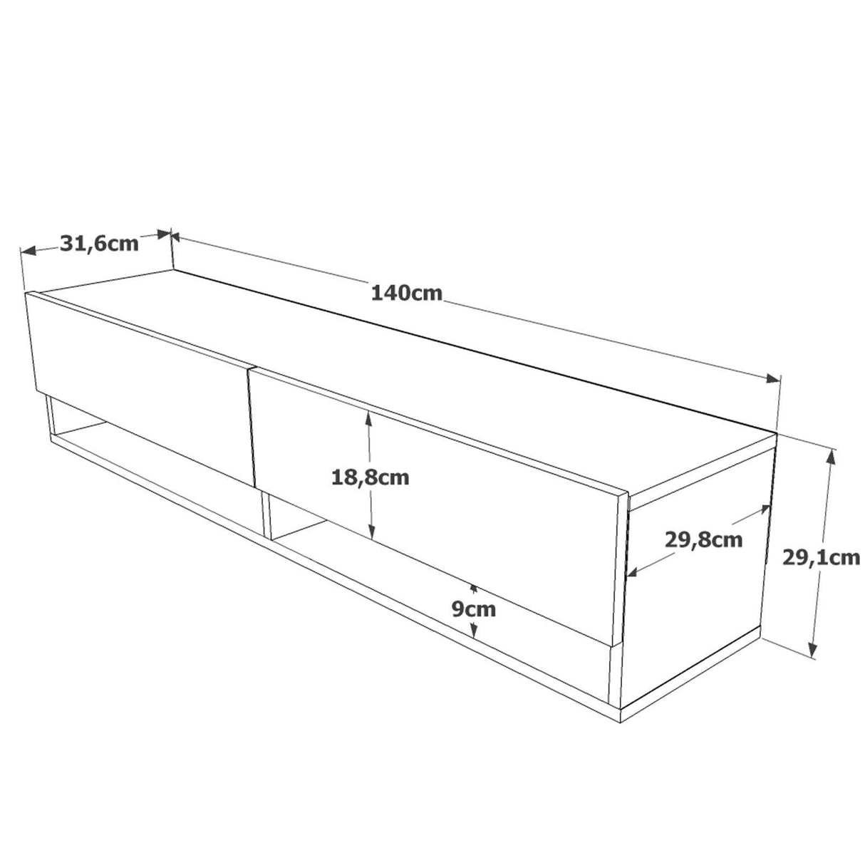 COMODA TV AR12-CA, Stejar, 140x29x32 cm