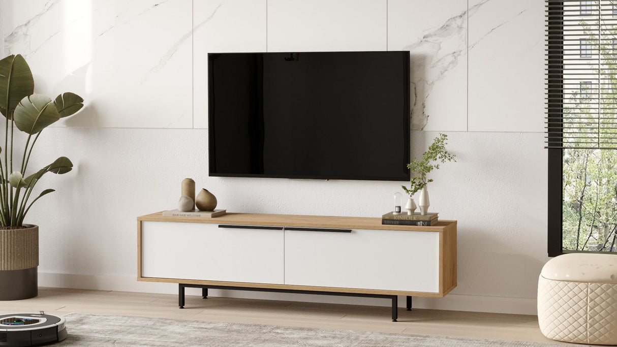 Comodă TV ON1-SW, Stejar - Alb, 160x36x45 cm