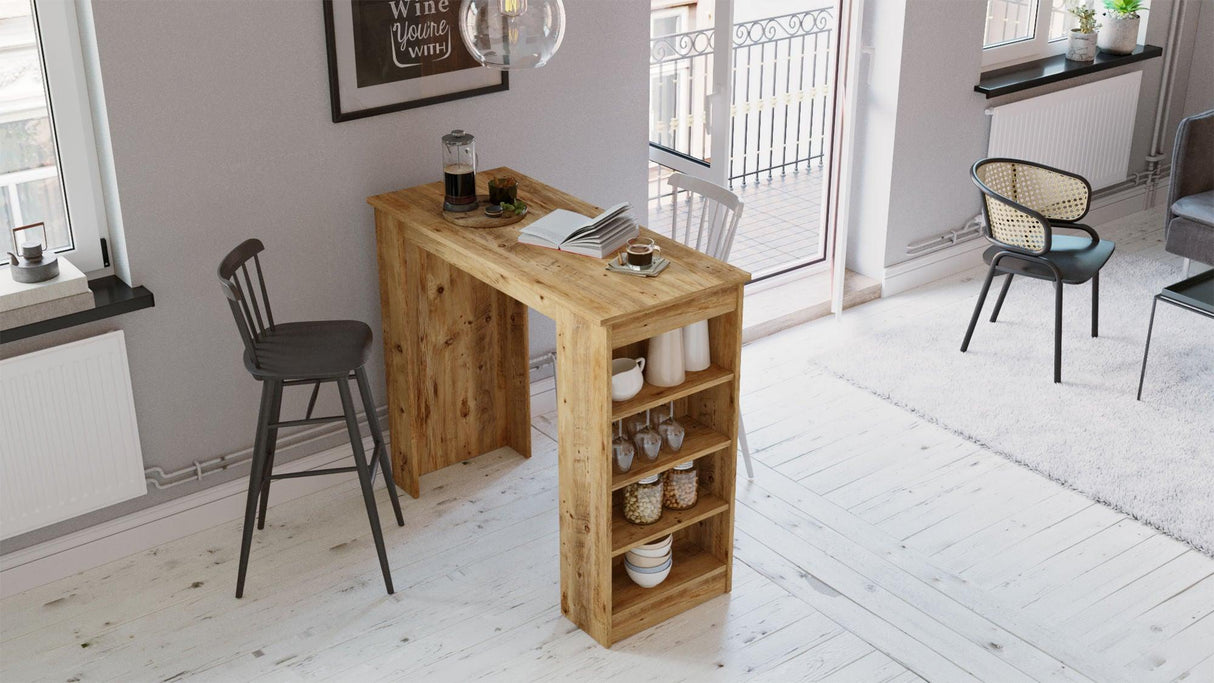 Masa Bucatarie Bar multifunctionala Wallo, Gri - Stejar - Alb - Negru, 120 x 102 x 52 cm - Stejar, SKU 956LCS2201