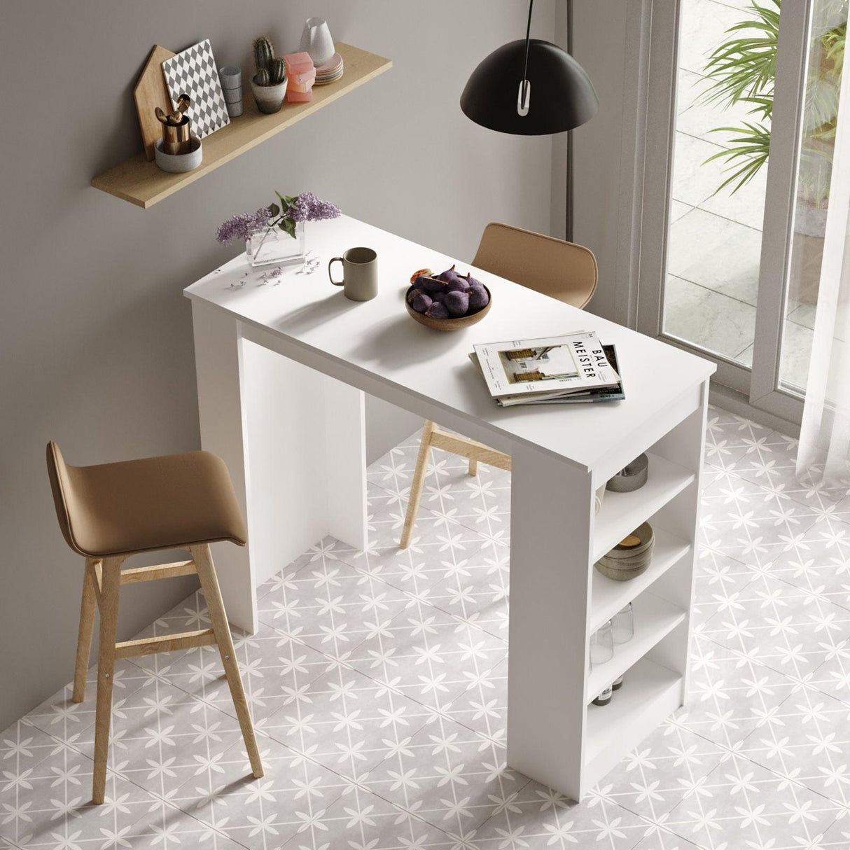 Masa Bucatarie Bar multifunctionala Wallo, Gri - Stejar - Alb - Negru, 120 x 102 x 52 cm - Alb, SKU 956LCS2201