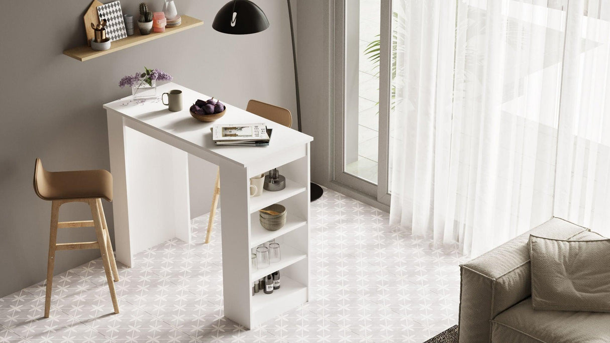 Masa Bucatarie Bar multifunctionala Wallo, Gri - Stejar - Alb - Negru, 120 x 102 x 52 cm - Alb, SKU 956LCS2201
