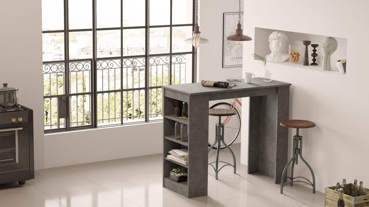 Masa Bucatarie Bar multifunctionala Wallo, Gri - Stejar - Alb - Negru, 120 x 102 x 52 cm - Gri, SKU 956LCS2201