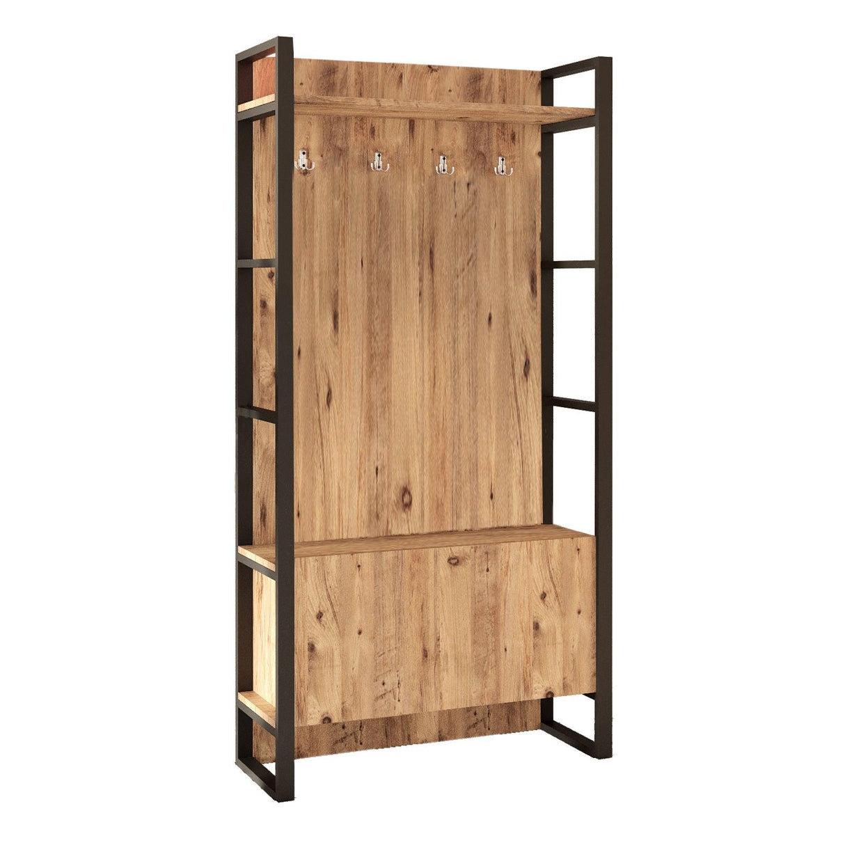 Cuier cu pantofar cadru metal, Stejar, 90 x 180 x 34 cm