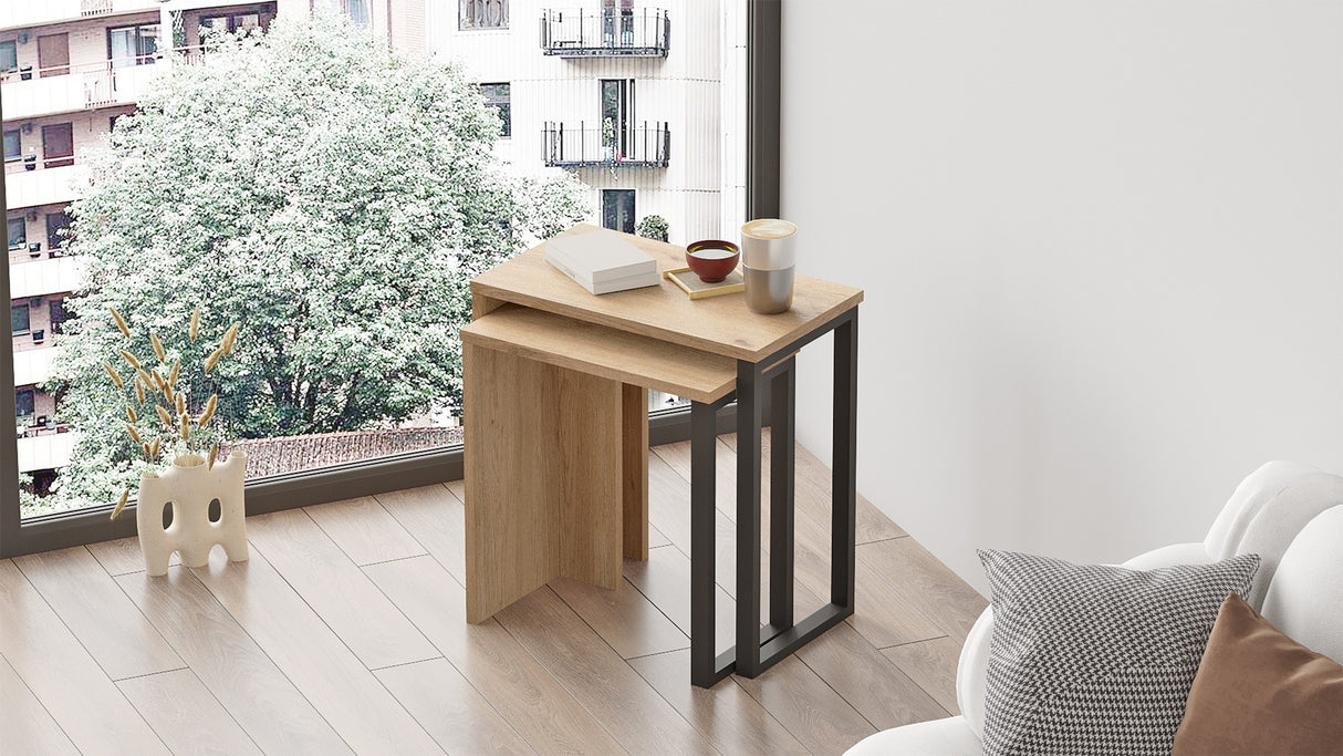 Set 2 măsuțe de cafea On7-S, Nuc, 51x30x53 cm