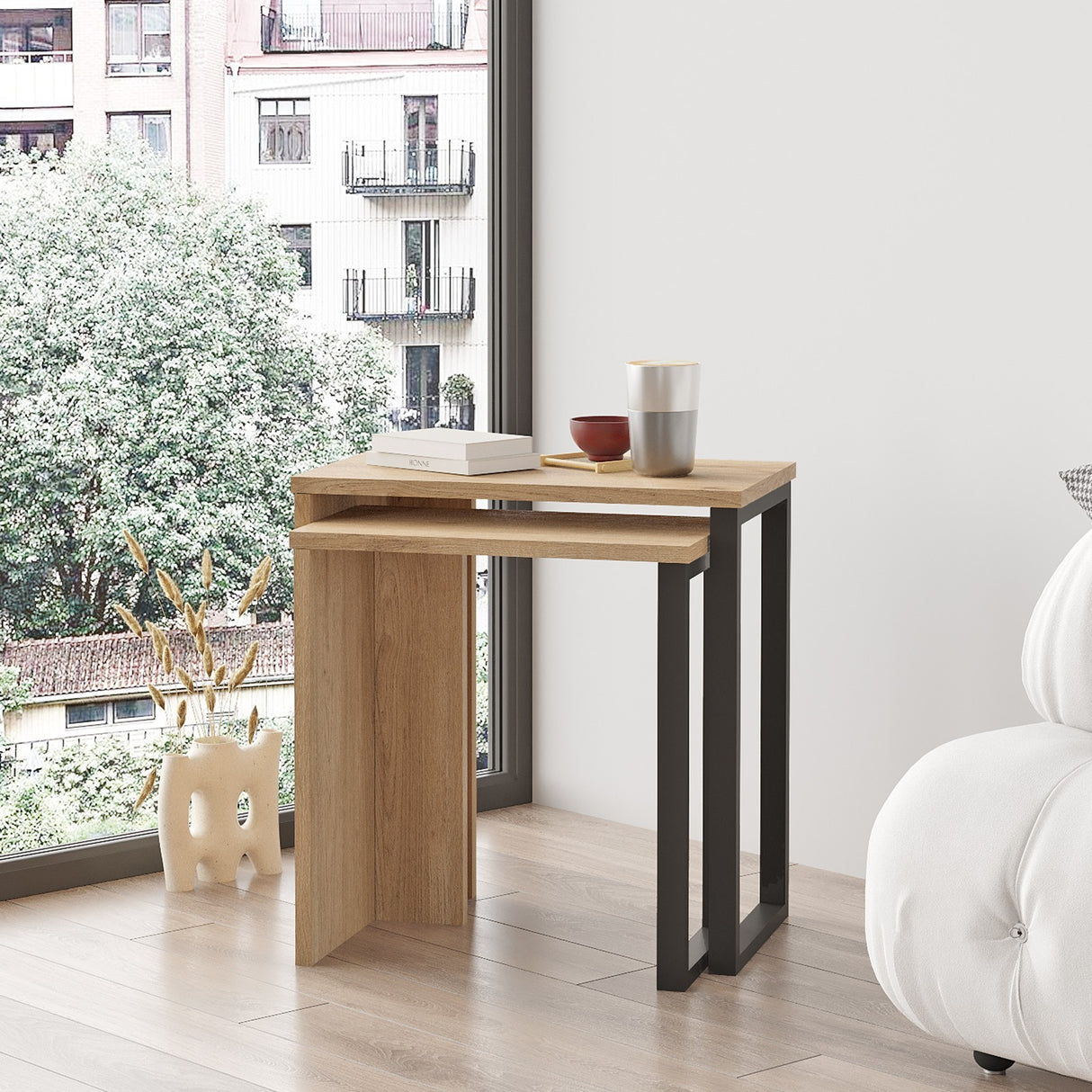 Set 2 măsuțe de cafea On7-S, Nuc, 51x30x53 cm