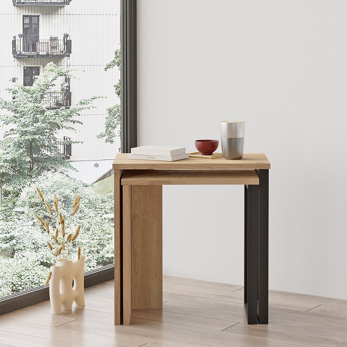 Set 2 măsuțe de cafea On7-S, Nuc, 51x30x53 cm