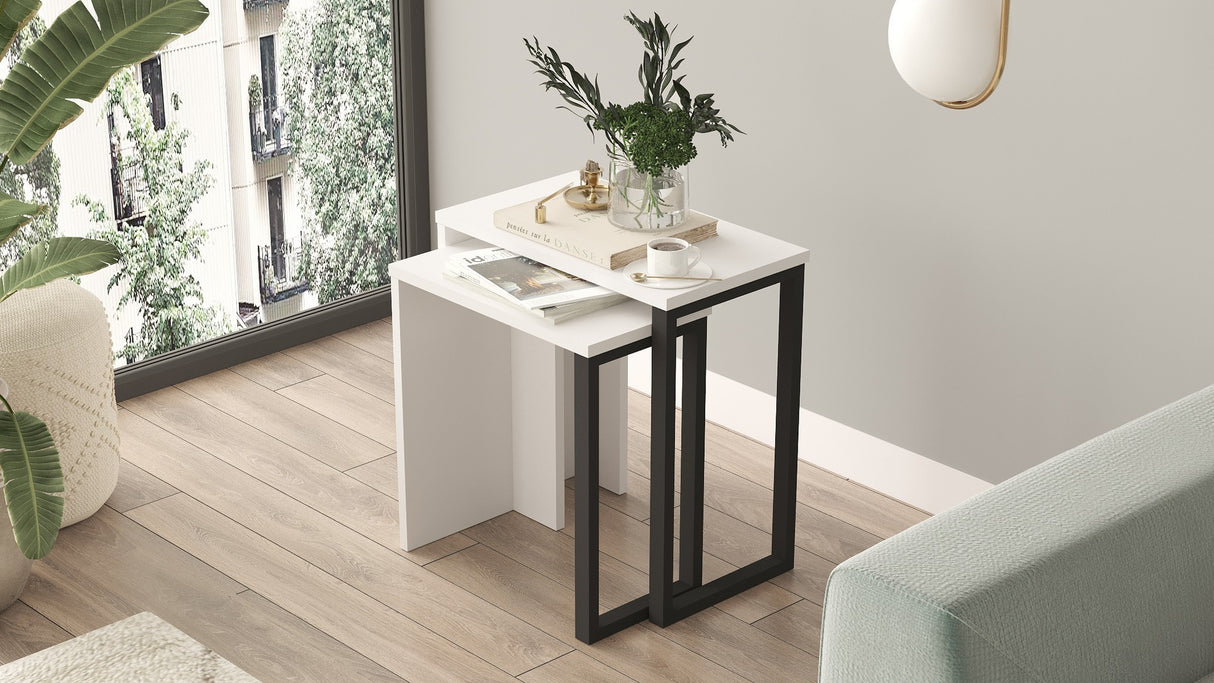 Set 2 măsuțe de cafea On7-W, Alb, 51x30x53 cm