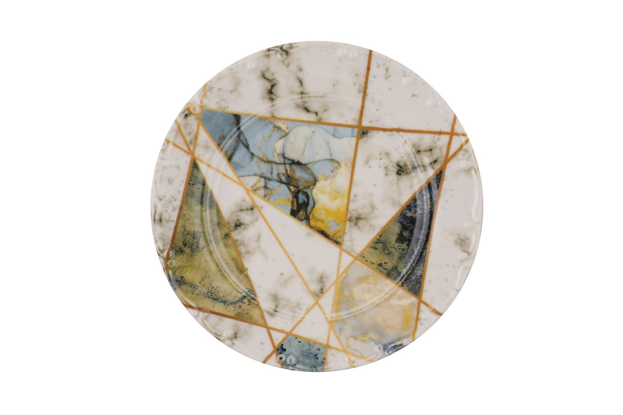 Serviciu de masă 30 bucăți D31, Alb - Galben - Verde, 24x24x3 cm