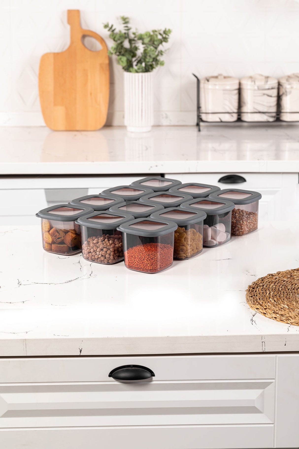 Set recipiente pentru depozitare 12 bucăți BNMPOLYAS12-5, Antracit, 10x10x10 cm