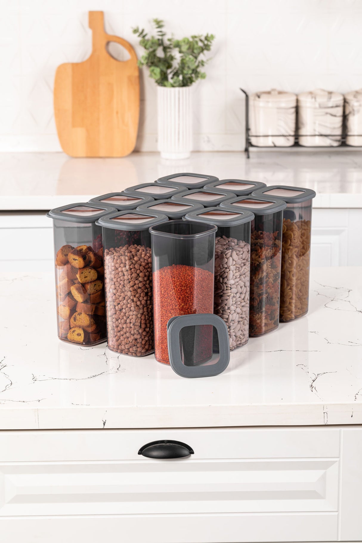 Set recipiente pentru depozitare 12 bucăți BNMPOLYAS12-17, Antracit, 10x10x25 cm