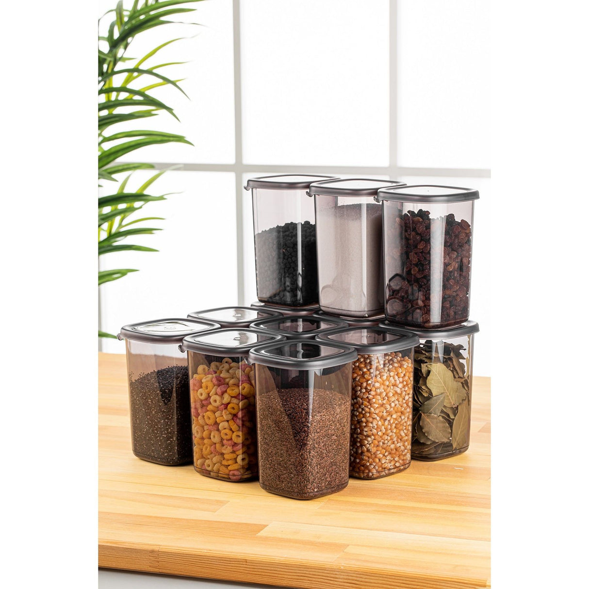 Set recipiente pentru depozitare 12 bucăți BNMPEGYAS12-12, Antracit, 10x10x17 cm