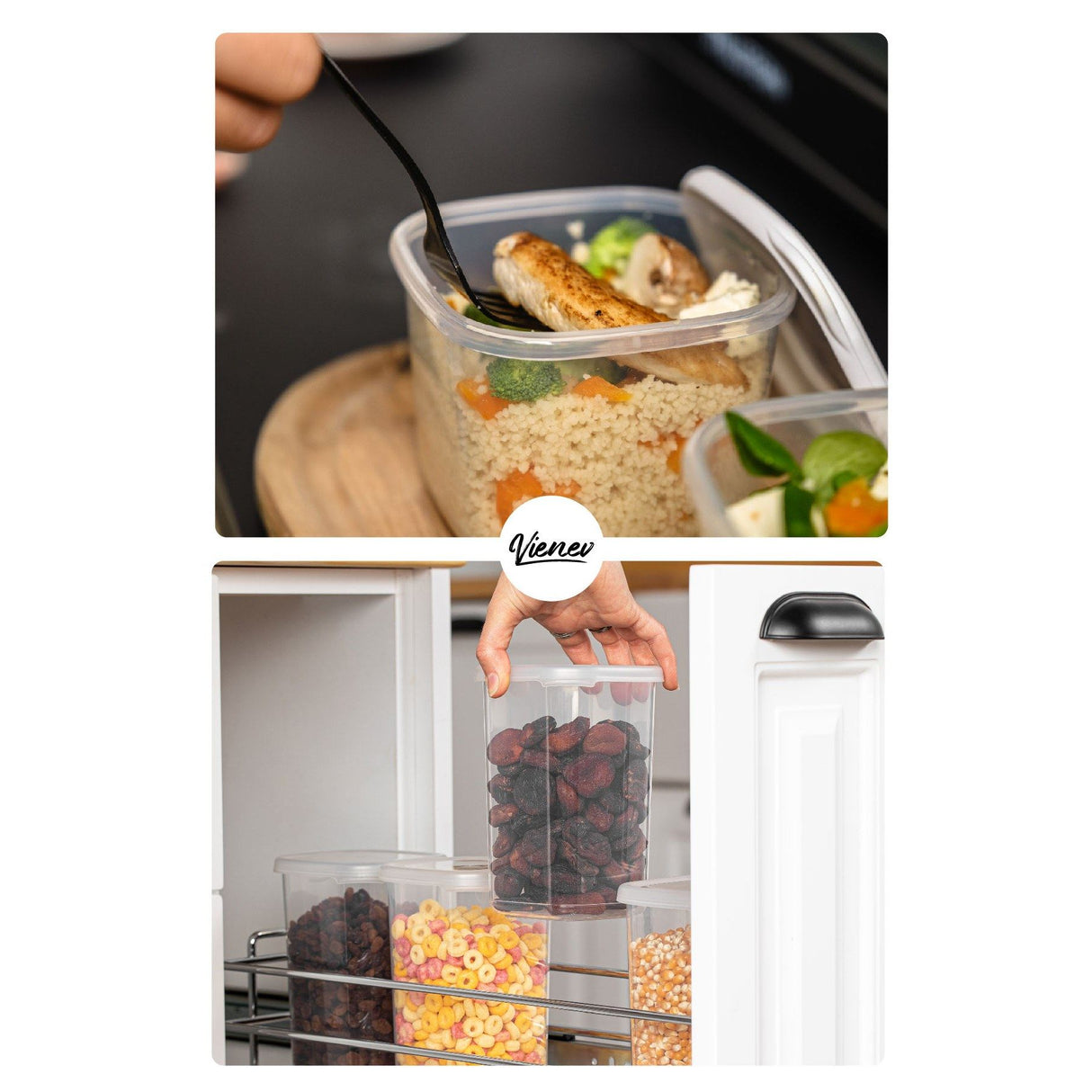 Set recipiente pentru depozitare 12 bucăți BNMPEGYWS12-12, Alb, 10x10x17 cm