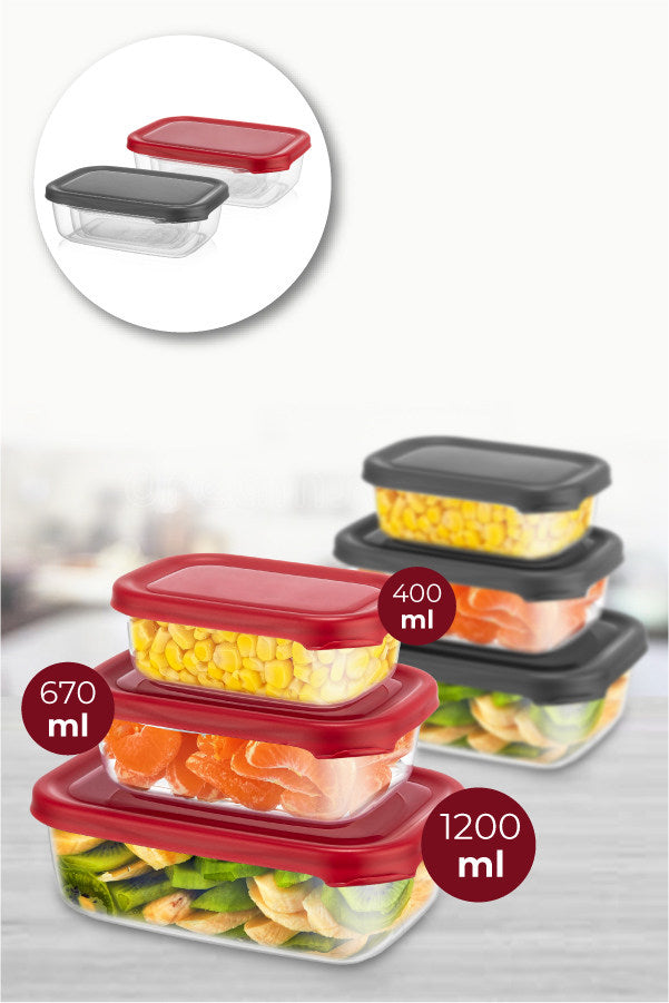 Set recipiente pentru depozitare 6 bucăți FOLYBNM-0513, Roșu - Antracit, 14x20x7 cm