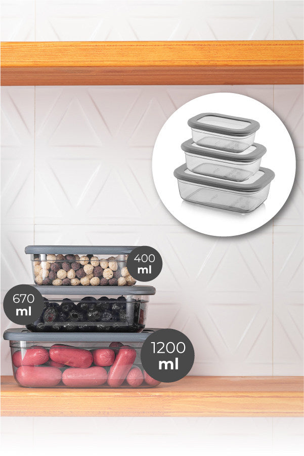 Set recipiente pentru depozitare 3 bucăți BNMPOLYAR03-46712, Antracit, 14x20x7 cm