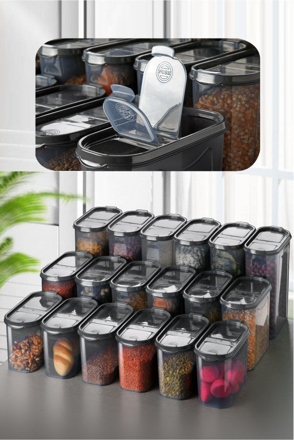 Set recipiente pentru depozitare 18 bucăți DSY18-14228, Antracit, 9x19x24 cm