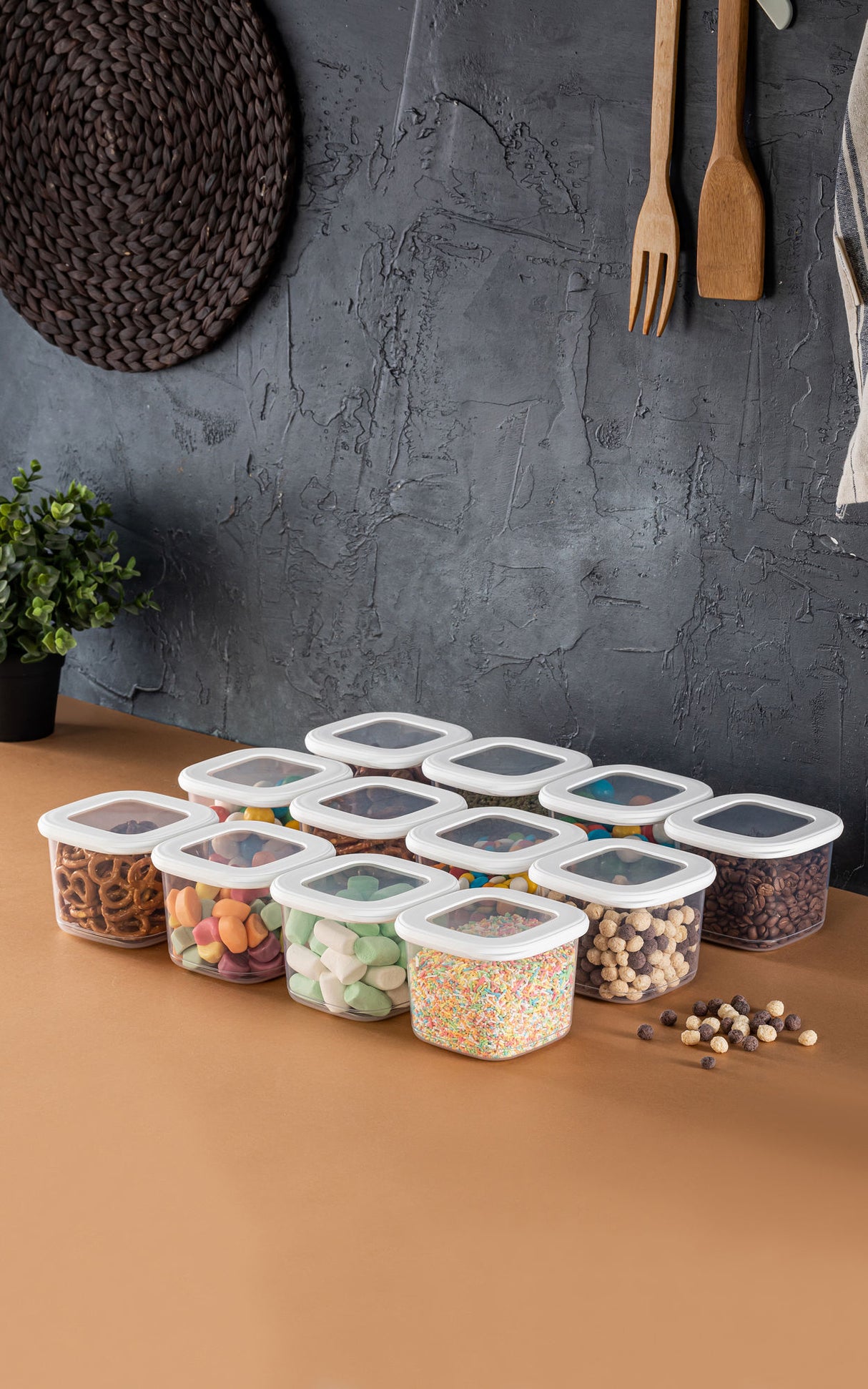 Set recipiente pentru depozitare 12 bucăți BNMPOLYWS12-5, Alb, 10x10x10 cm