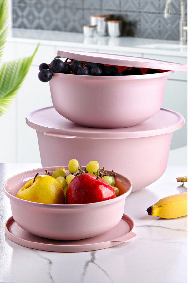Set recipiente pentru depozitare 3 bucăți YUVPIN03-124, Roz, 24x24x10 cm