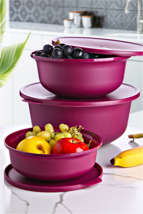 Set recipiente pentru depozitare 3 bucăți YUVPUR03-124, Mov, 24x24x10 cm