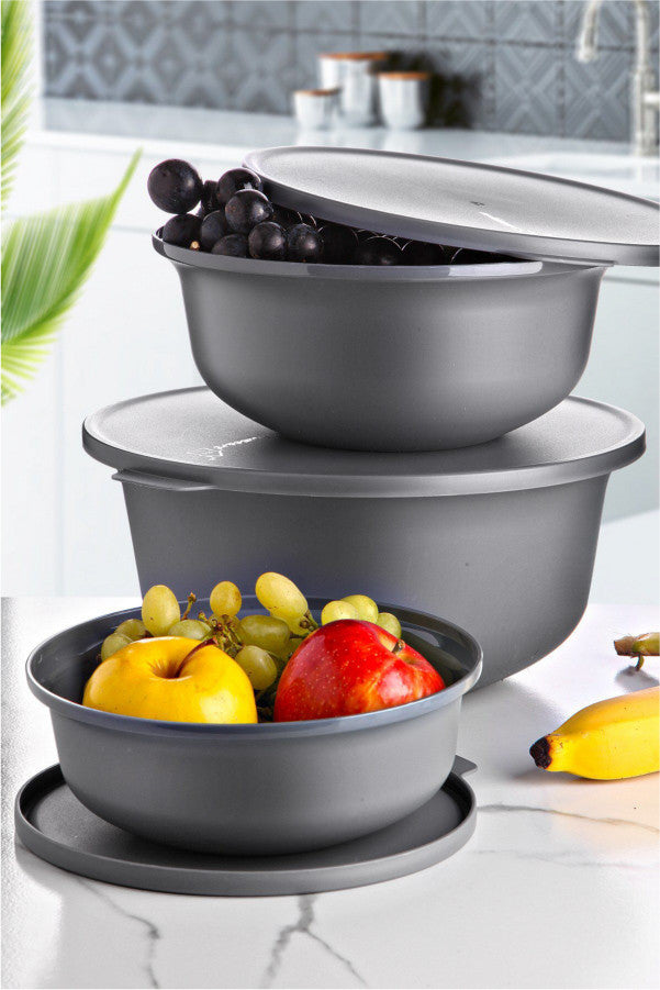 Set recipiente pentru depozitare 3 bucăți YUVANT03-124, Antracit, 24x24x10 cm