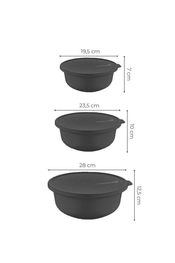 Set recipiente pentru depozitare 3 bucăți YUVANT03-124, Antracit, 24x24x10 cm