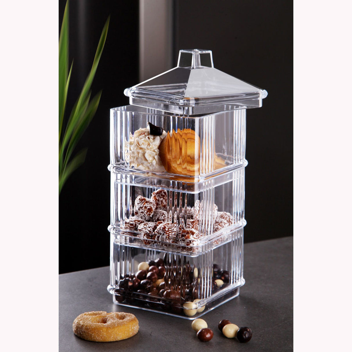 Set recipiente pentru depozitare 3 bucăți Kareakrlk - 3, Transparent, 10x10x7 cm
