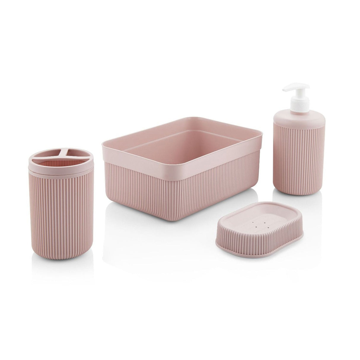 Set de baie Alesta, Diverse culori, Diverse configurații, Diverse dimensiuni - Roz - 23x17x9 cm - 4 bucăți | SKU: 967FRM1103 | Set de baie Alesta, varianta Roz - 23x17x9 cm - 4 bucăți, produs pentru amenajarea locuinței, disponibil online în România la CasaMob