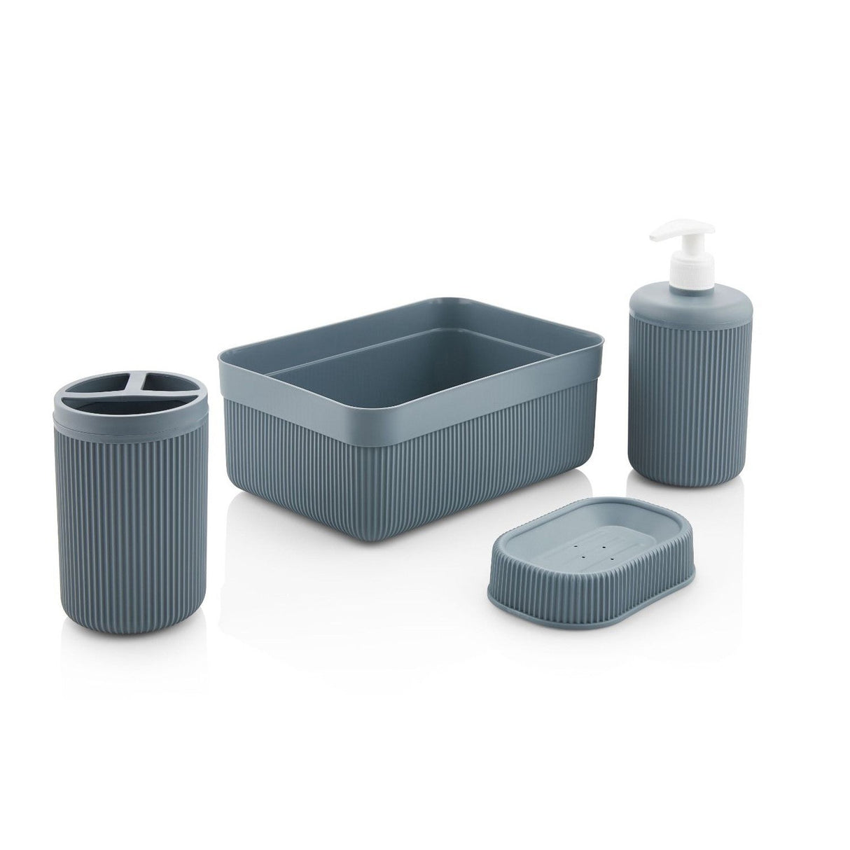 Set de baie Alesta, Diverse culori, Diverse configurații, Diverse dimensiuni - Antracit - 23x17x9 cm - 4 bucăți | SKU: 967FRM1104 | Set de baie Alesta, varianta Antracit - 23x17x9 cm - 4 bucăți, produs pentru amenajarea locuinței, disponibil online în România la CasaMob