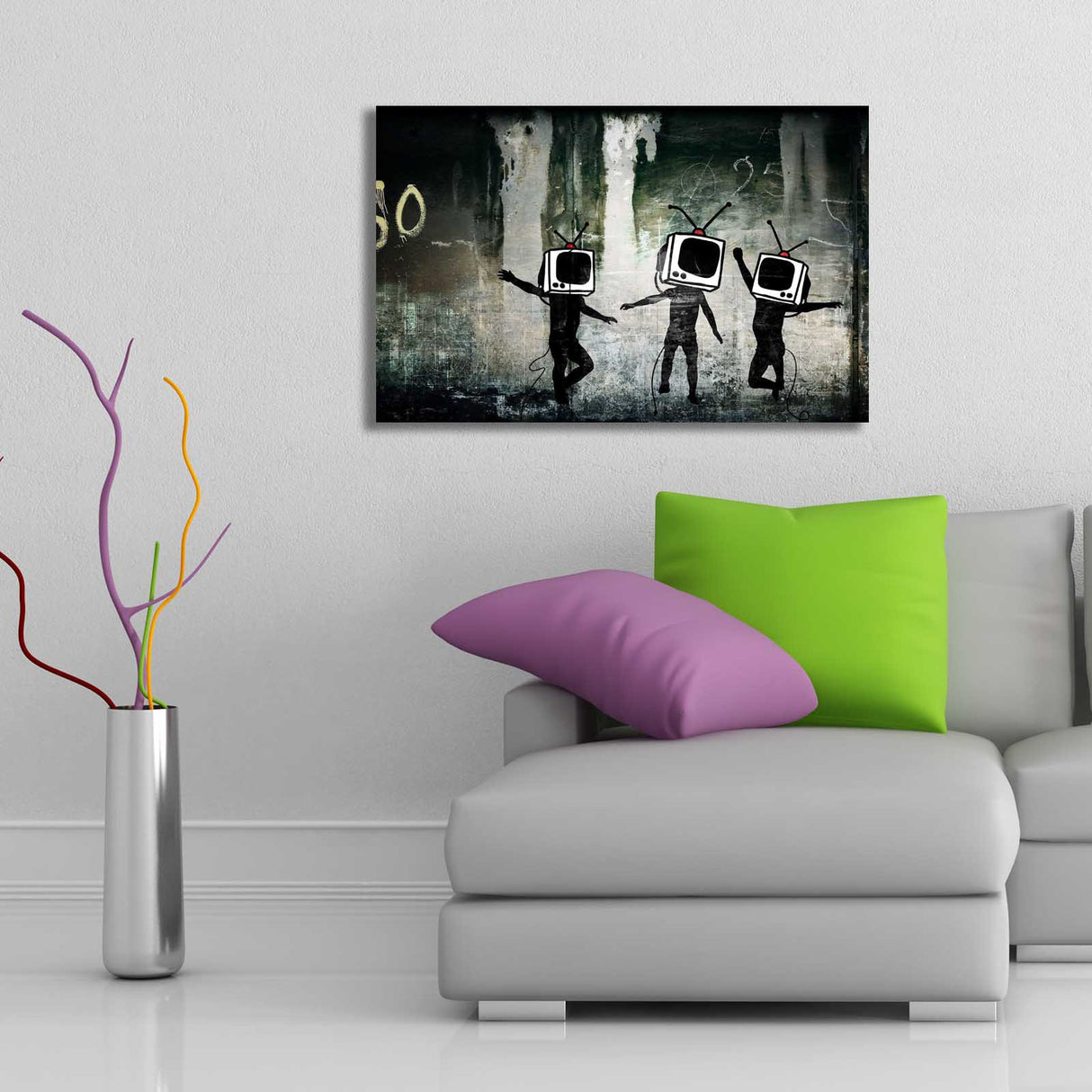 Tablou canvas 4570BANKSY015, Multicolor, 45x70x3 cm