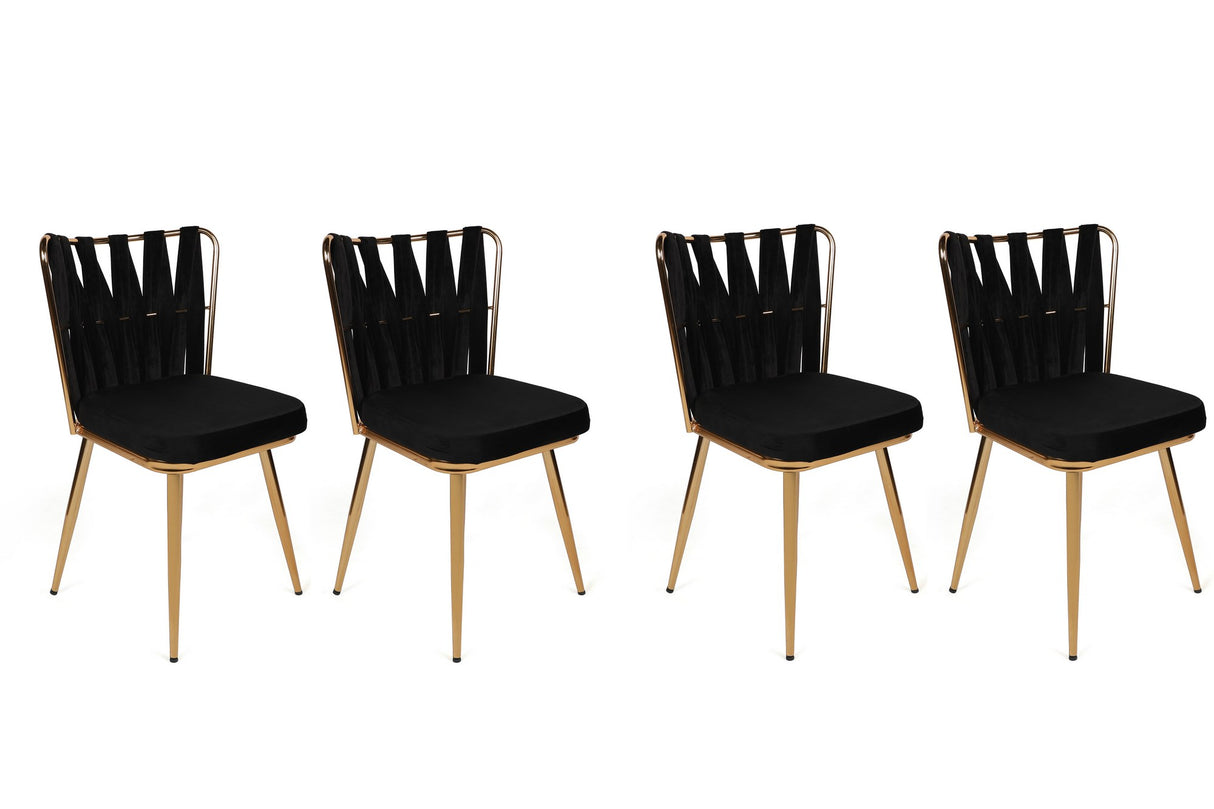 Set 4 scaune Kuşaklı-211 V4, Negru - Auriu, 43x43x82 cm