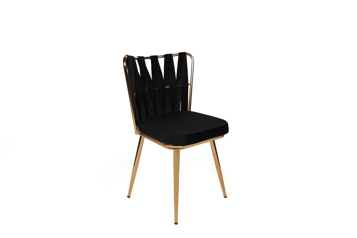 Set 4 scaune Kuşaklı-211 V4, Negru - Auriu, 43x43x82 cm