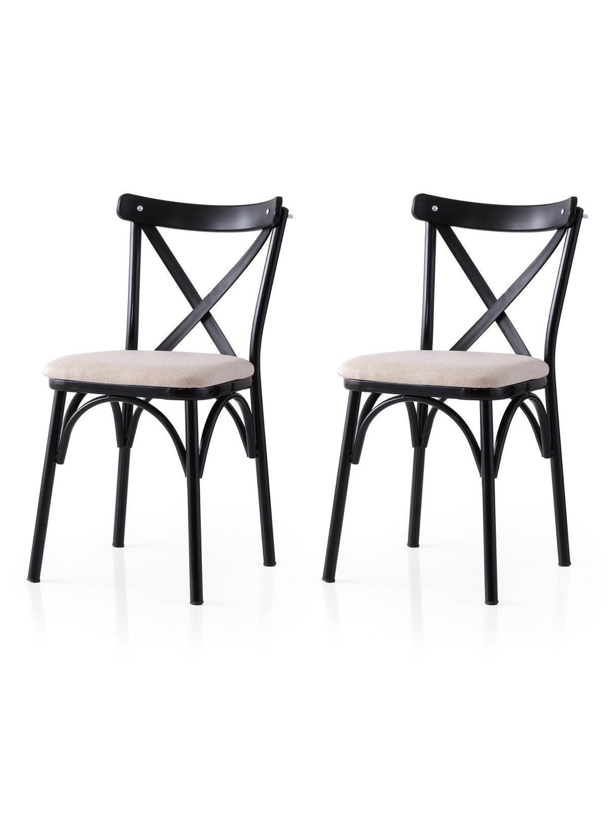 Set 2 scaune Ekol - 285 V2, Negru - Crem, 42x40x81 cm
