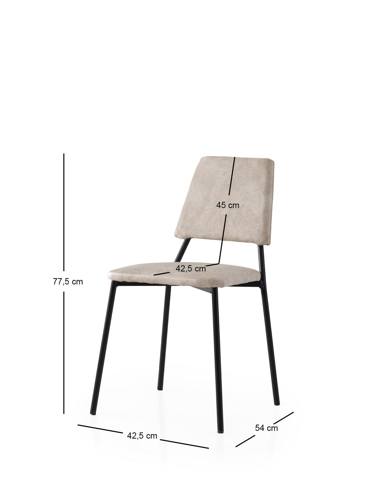Set 2 scaune Lıma - 4551 V2, Negru - Ecru, 43x54x78 cm