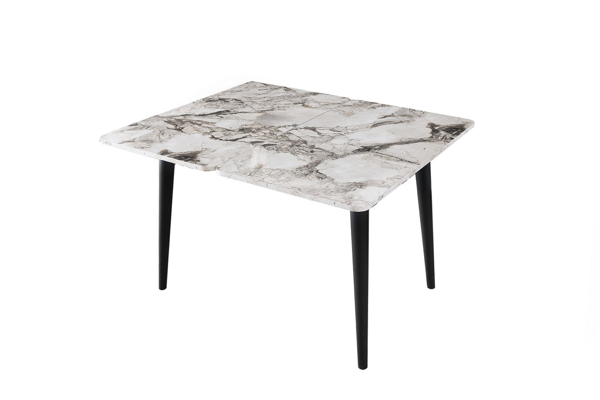 Masă dining extensibilă Dolunay - 1281, Alb - Marble, 100x60x75 cm