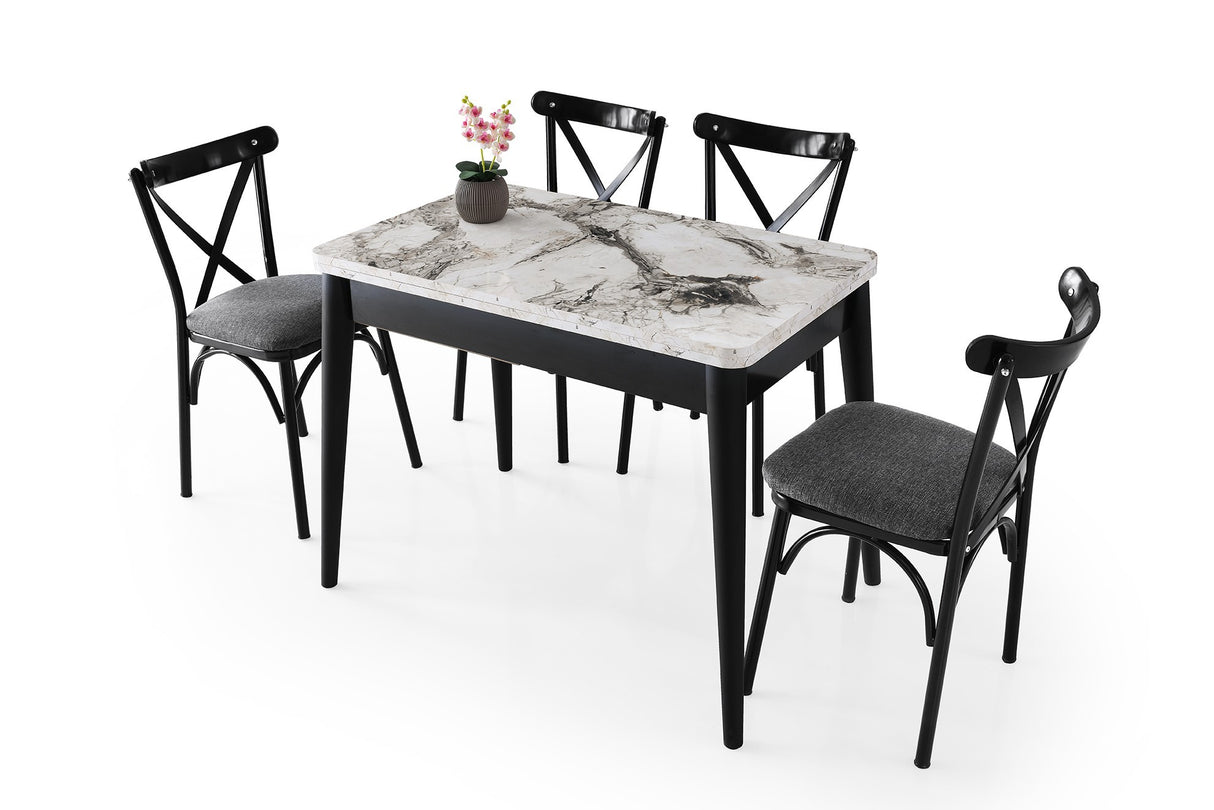 Masă dining extensibilă Dolunay - 1281, Alb - Marble, 100x60x75 cm