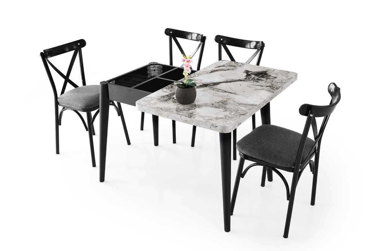 Masă dining extensibilă Dolunay - 1281, Alb - Marble, 100x60x75 cm