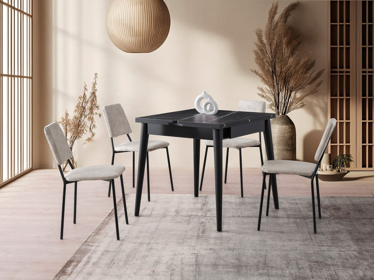 Masă dining extensibilă Totem - 3041, Black marble, 80x80x75 cm