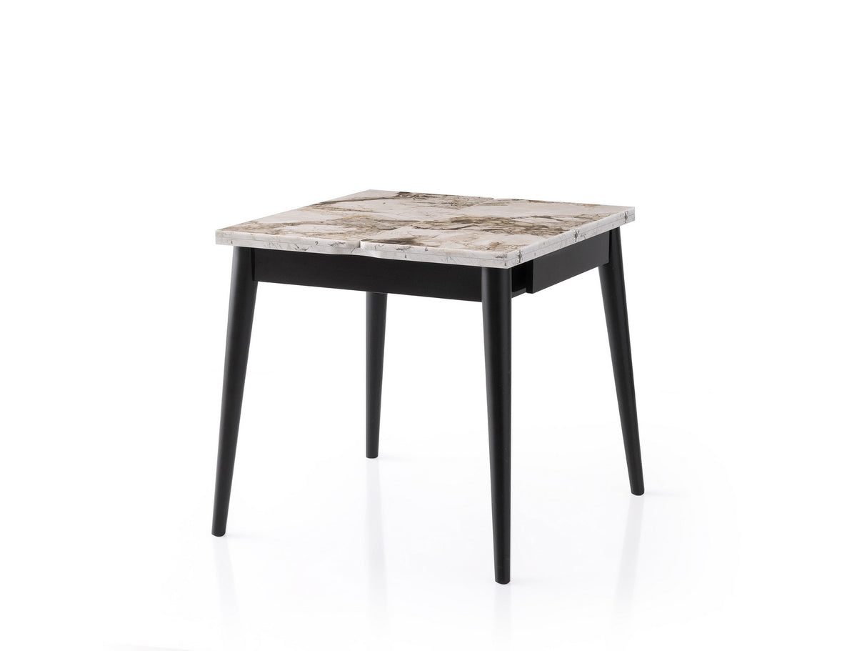 Masă dining extensibilă Totem - 3042, Alb - Marble, 80x80x75 cm