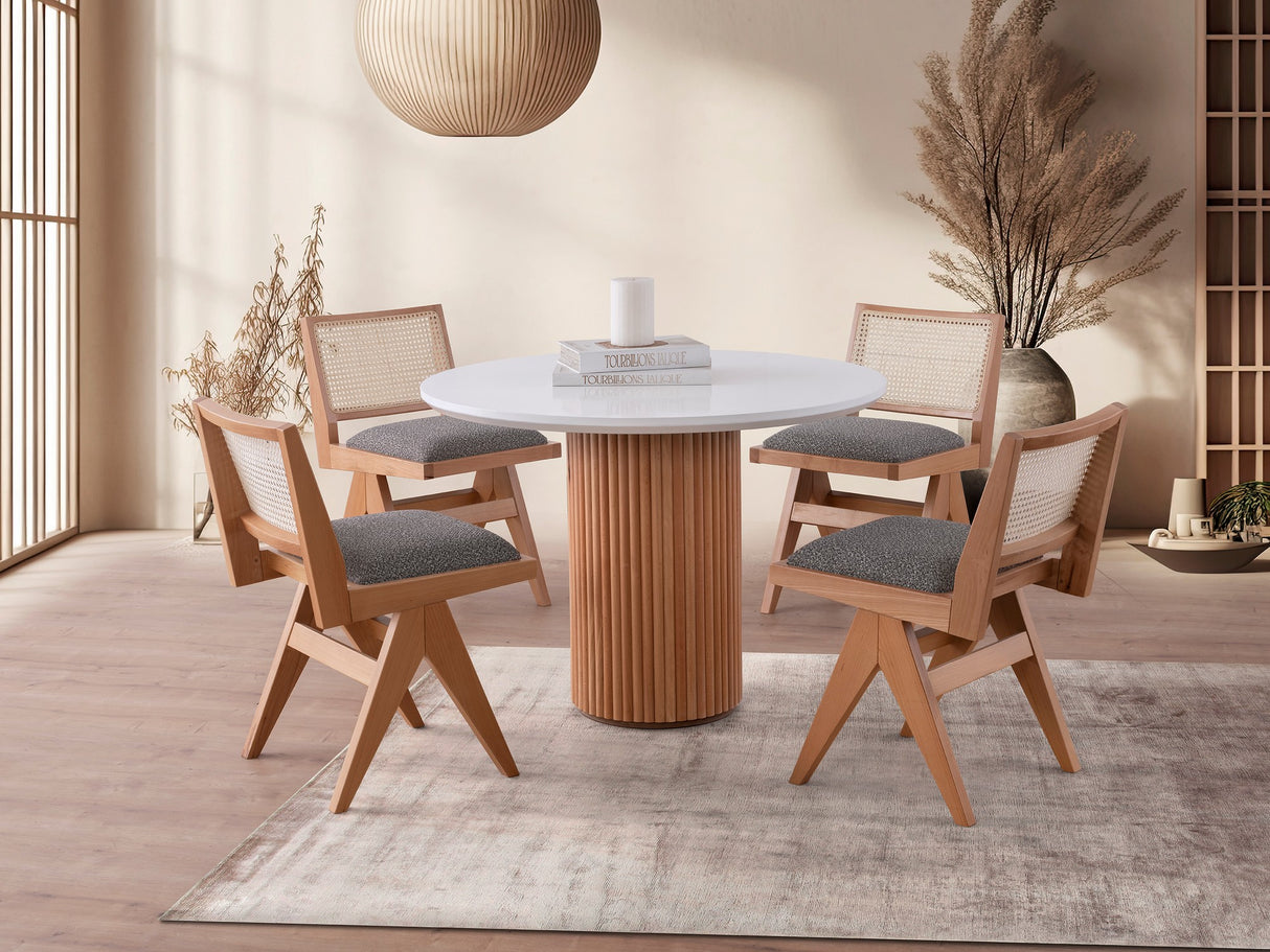 Masă dining Otantik - 3051, Alb - Nuc, 104x104x75 cm