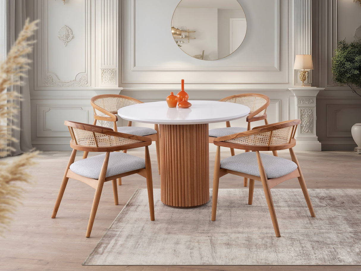 Masă dining Otantik - 3051, Alb - Nuc, 104x104x75 cm